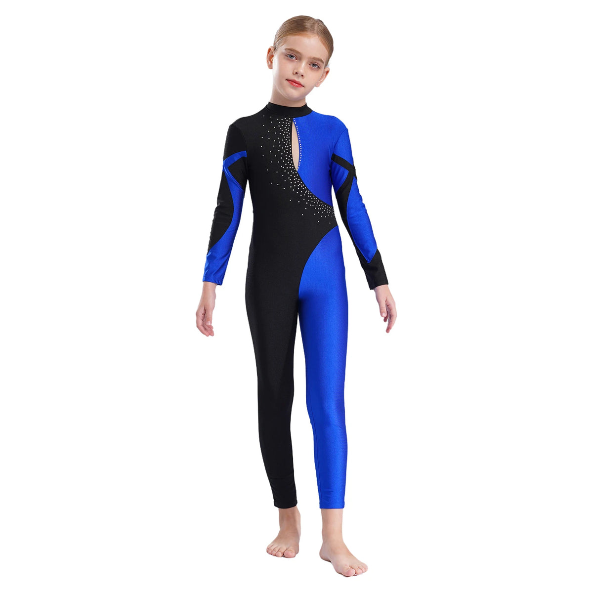Girls Rhinestone Figure Skating Jumpsuit - Backless Gymnastic Leotard