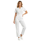 Women's Professional Scrub Jumpsuit - V-Neck Multi-Pocket Uniform