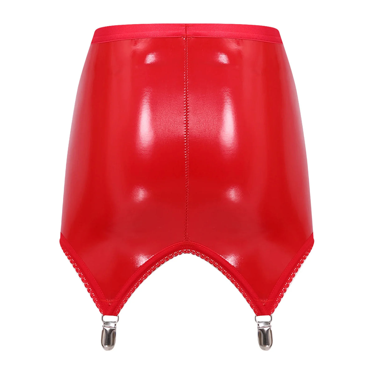 Glossy PU High-Waist Garter Skirt - Wet-Look Latex Bodycon Miniskirt