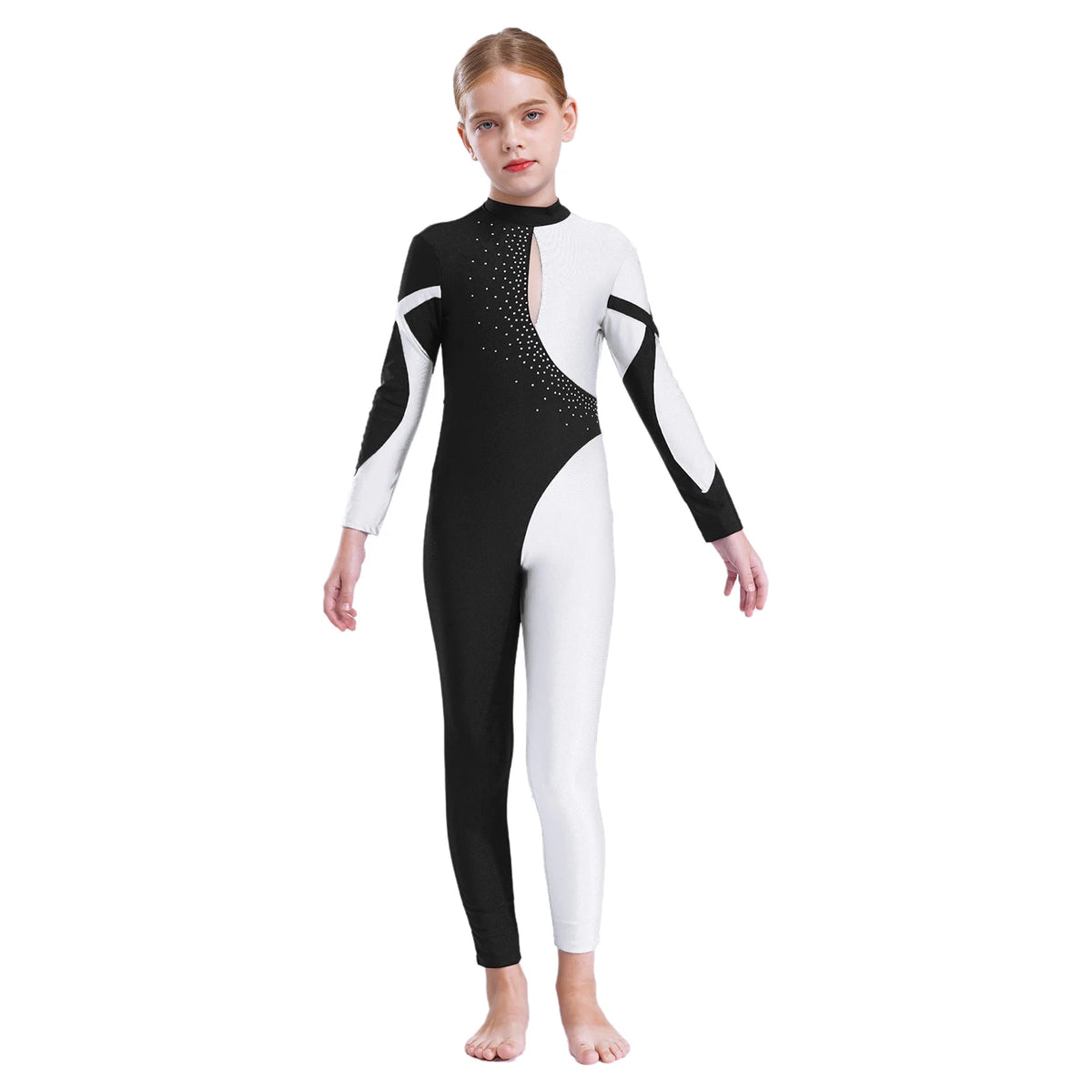 Girls Rhinestone Figure Skating Jumpsuit - Backless Gymnastic Leotard