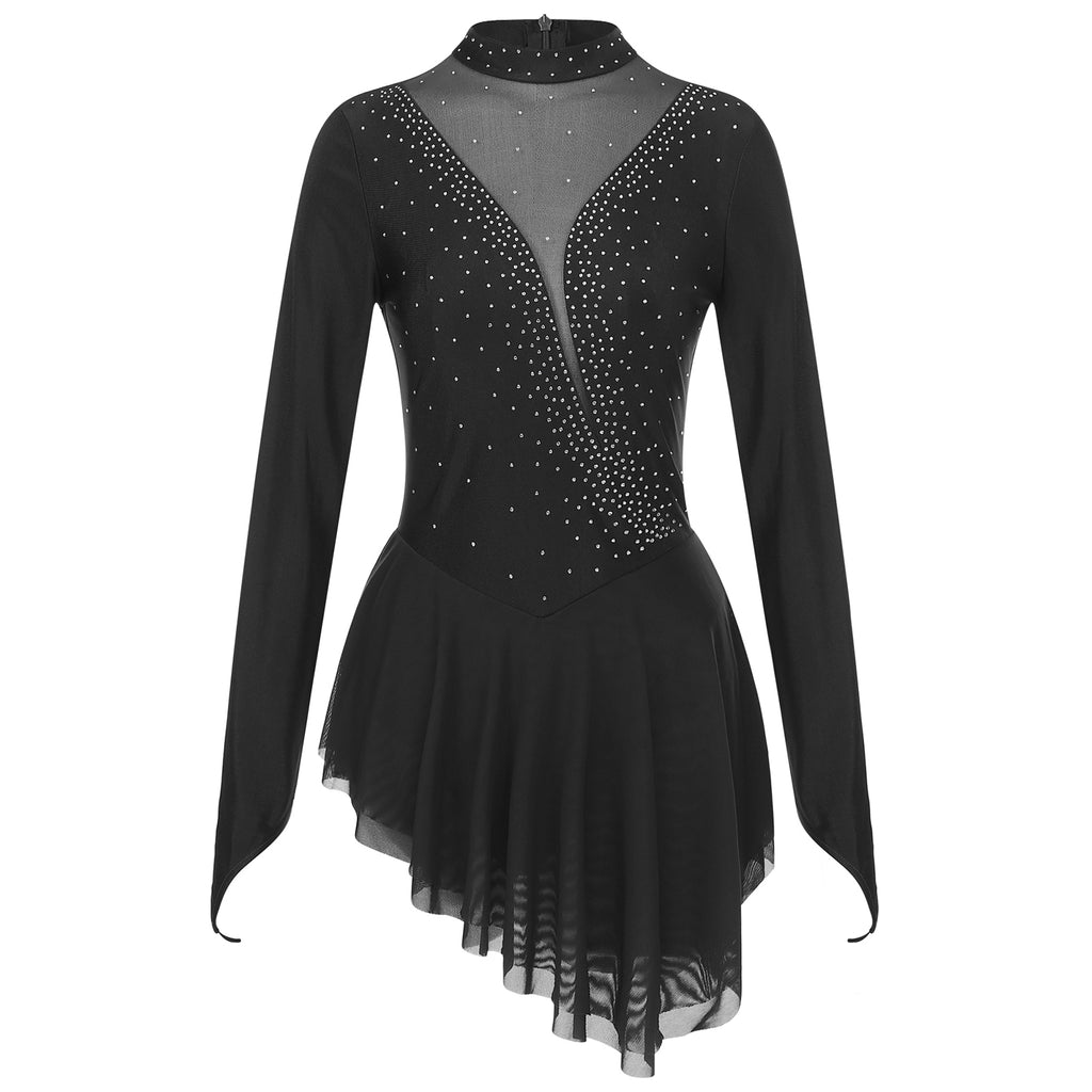 Women's Rhinestone Figure Skating Dress - Ruffled Lyrical Costume