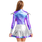 Women's Metallic Shiny Alien Astronaut Costume - Robot Dress