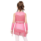 Girls Cowgirl Fringe Dance Costume - Sequined Tops & Skirt Set