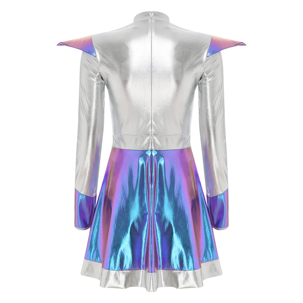 Women's Metallic Shiny Alien Astronaut Costume - Robot Dress