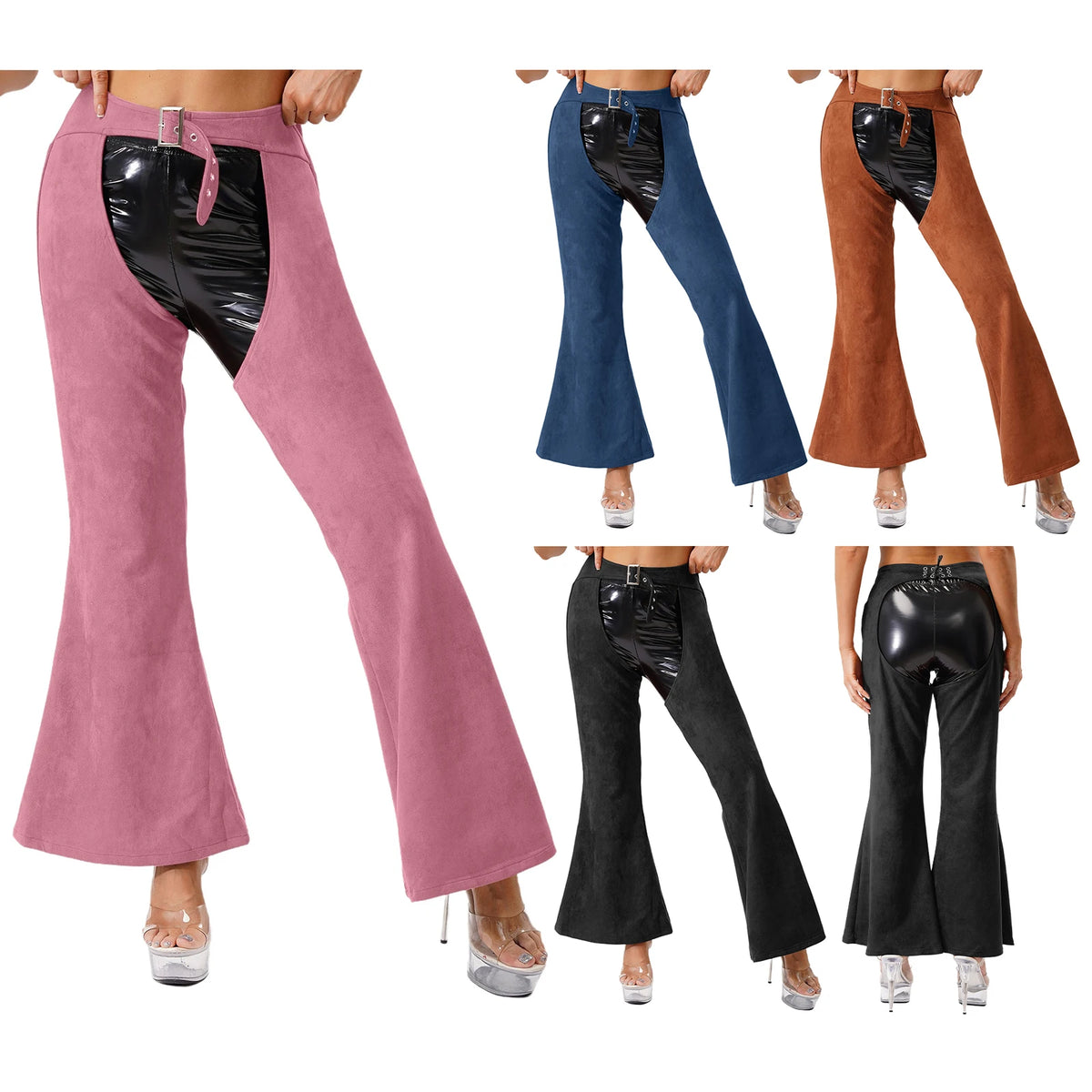 Faux Suede Western Cowgirl Chaps - Hollow-Out Biker Riding Pants