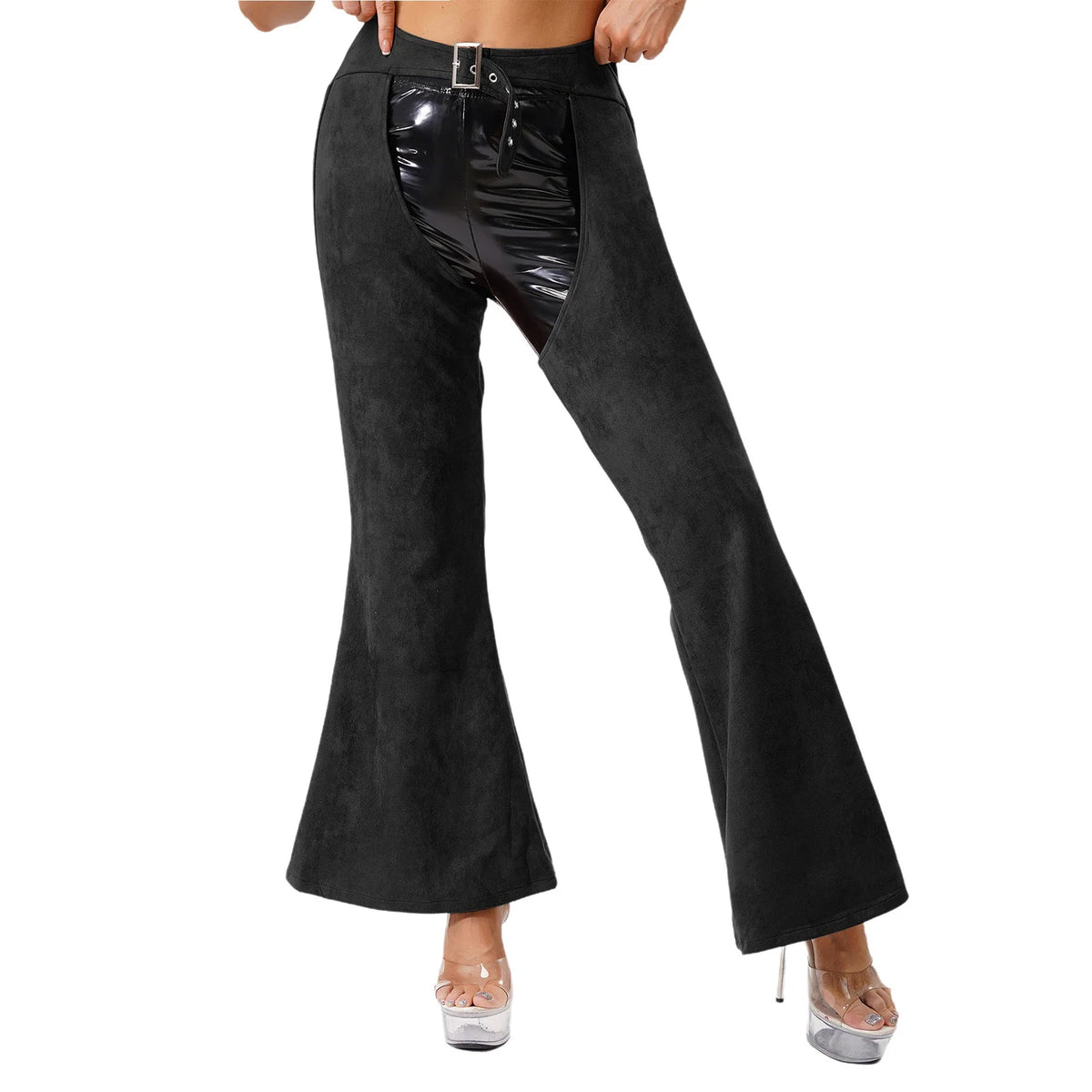 Faux Suede Western Cowgirl Chaps - Hollow-Out Biker Riding Pants