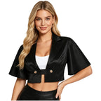 Women's Victorian Satin Cropped Blazer - Flounce Sleeve Rave Coat