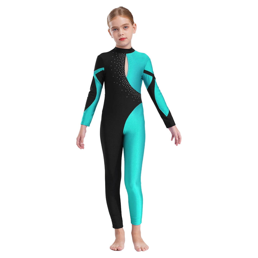 Girls Rhinestone Figure Skating Jumpsuit - Backless Gymnastic Leotard