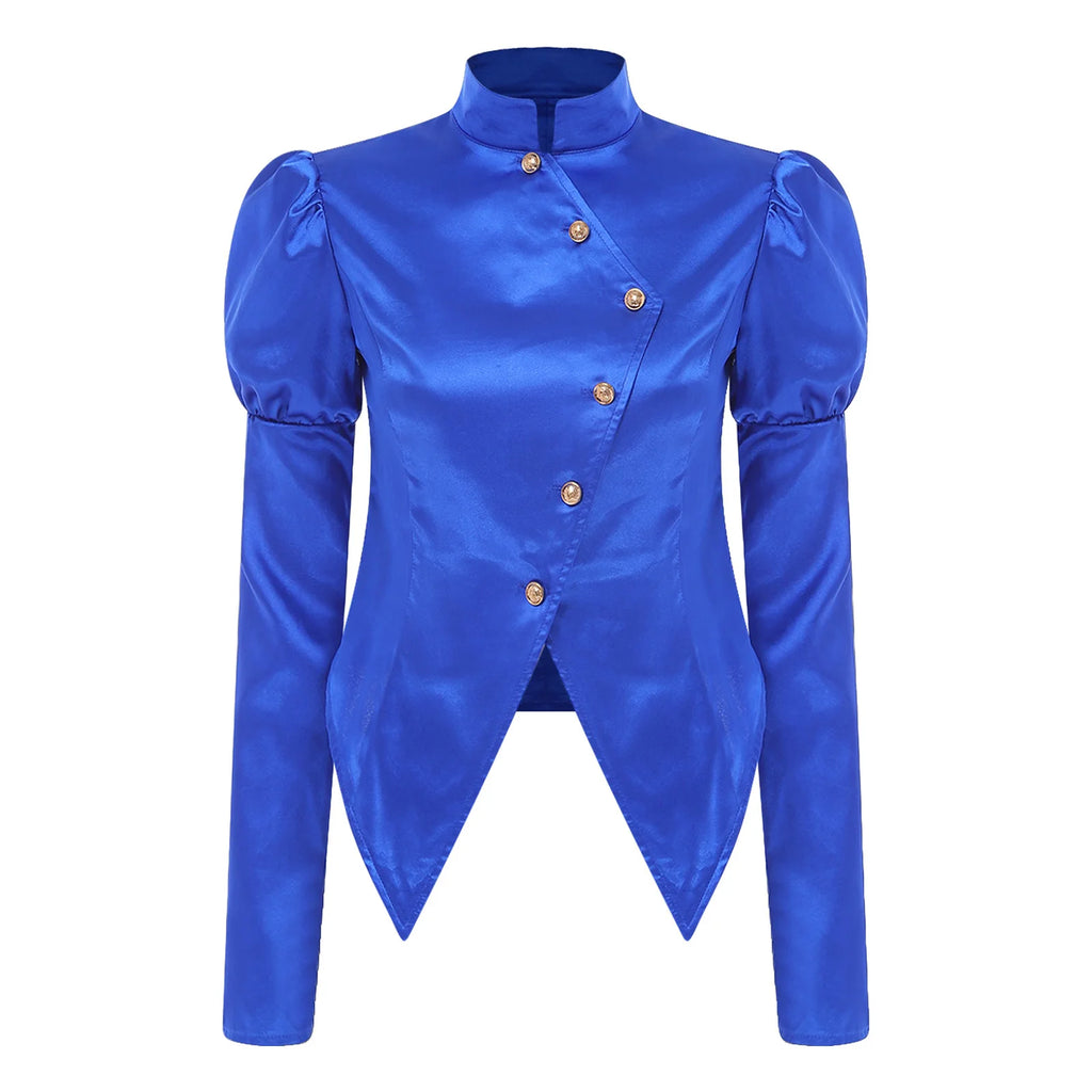 Women's Victorian Circus Ringmaster Satin Blazer - Puff Sleeve Top