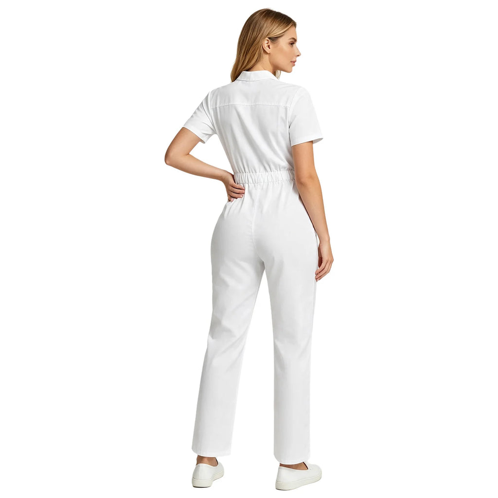 Women's Professional Scrub Jumpsuit - V-Neck Multi-Pocket Uniform