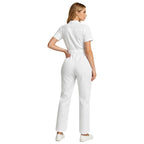 Women's Professional Scrub Jumpsuit - V-Neck Multi-Pocket Uniform
