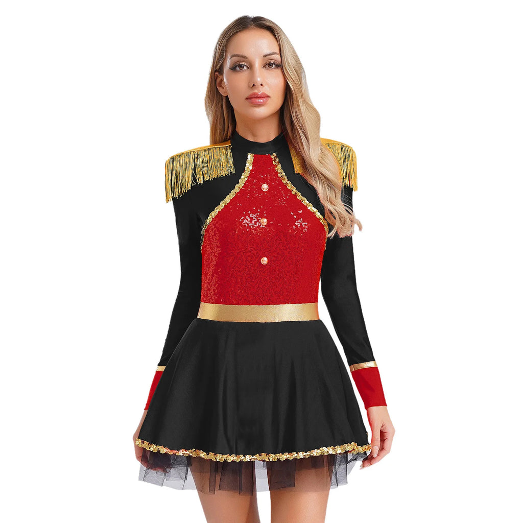Circus Ringmaster Sequined Bodysuit - Fringe Shoulder Costume Dress