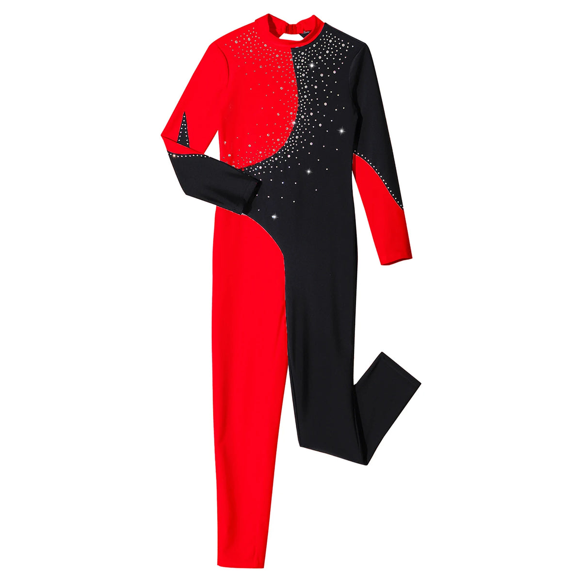Girls Rhinestone Figure Skating Jumpsuit - Backless Gymnastic Leotard