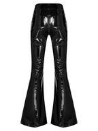 Women's Glossy PU Flare Bell-Bottom Pants - V-Waist Rave Clubwear