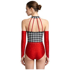 Women's Queen Clown Circus Halter Leotard with Detachable Sleeves