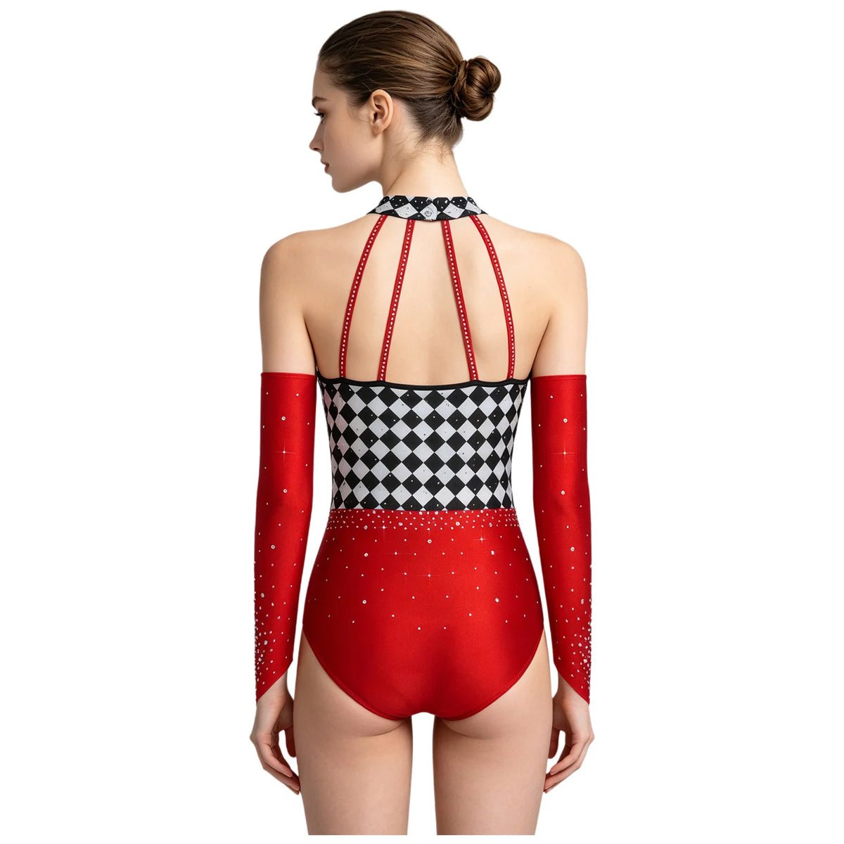 Women's Queen Clown Circus Halter Leotard with Detachable Sleeves