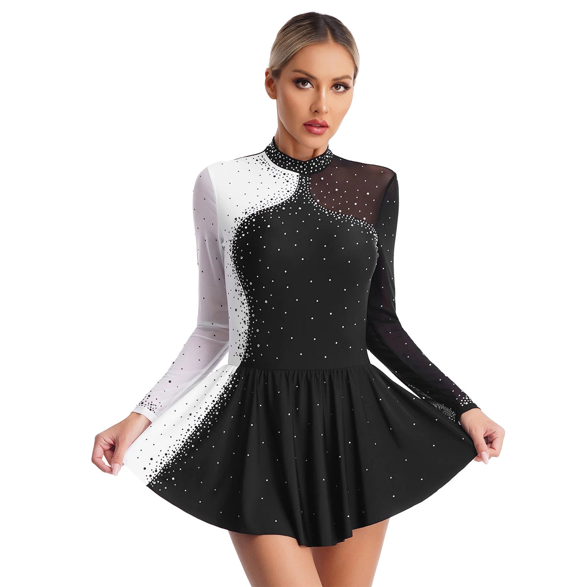 Women's Rhinestone Figure Skating Dress - Ruffled Lyrical Costume