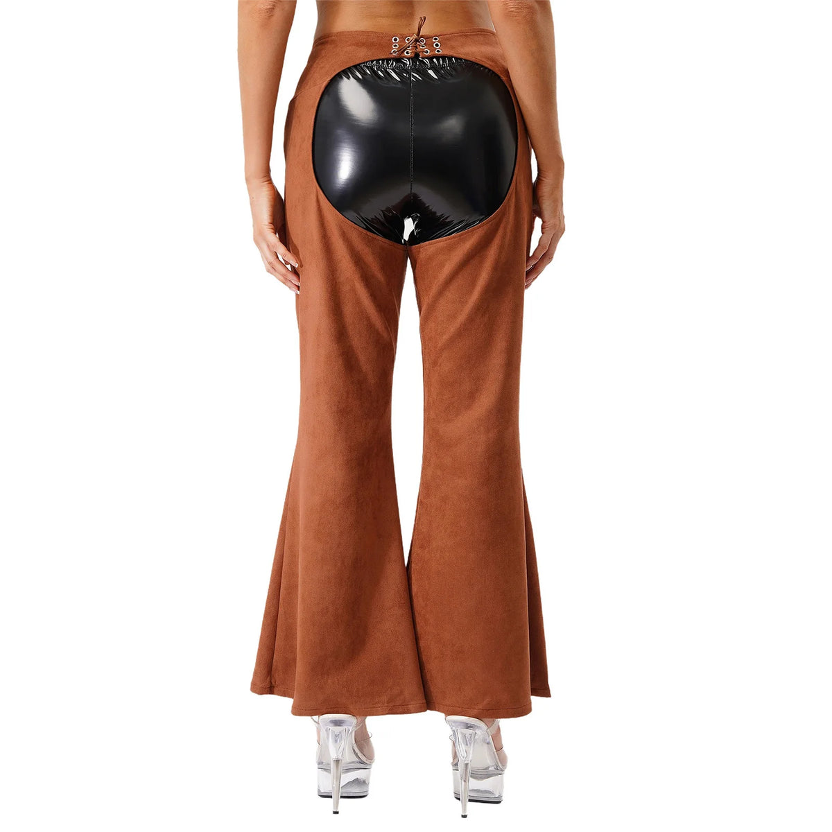 Faux Suede Western Cowgirl Chaps - Hollow-Out Biker Riding Pants