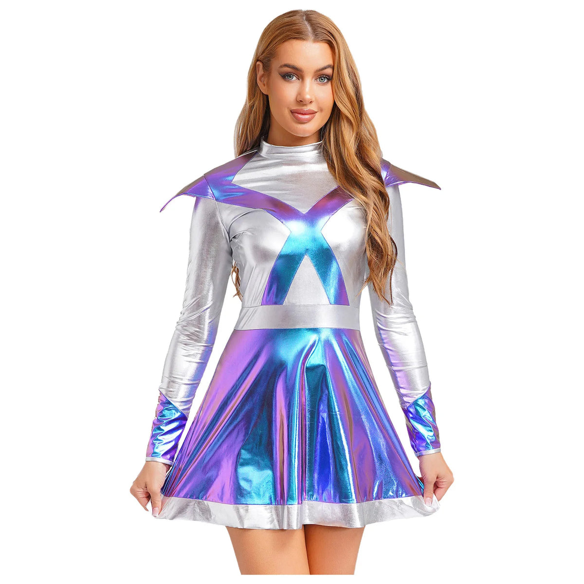 Women's Metallic Shiny Alien Astronaut Costume - Robot Dress