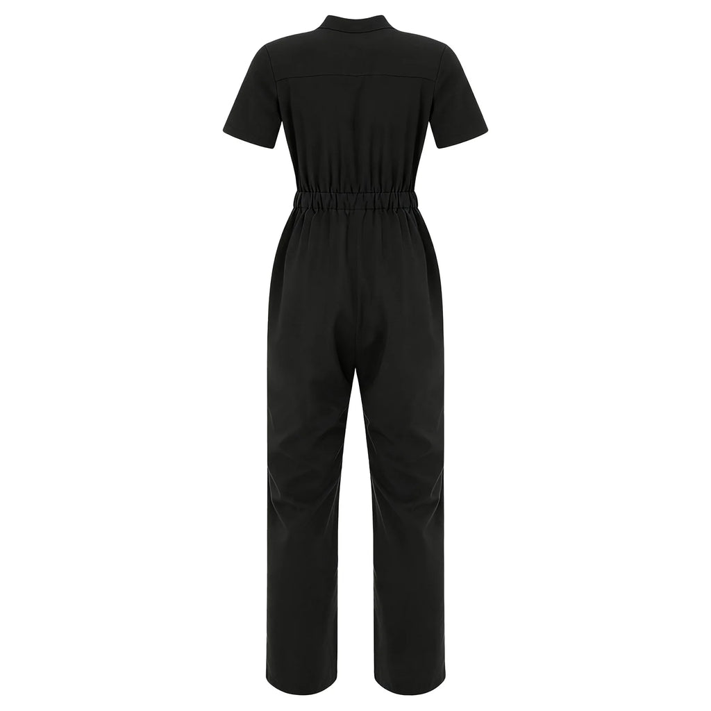 Women's Professional Scrub Jumpsuit - V-Neck Multi-Pocket Uniform