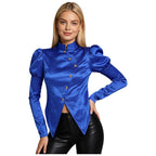 Women's Victorian Circus Ringmaster Satin Blazer - Puff Sleeve Top