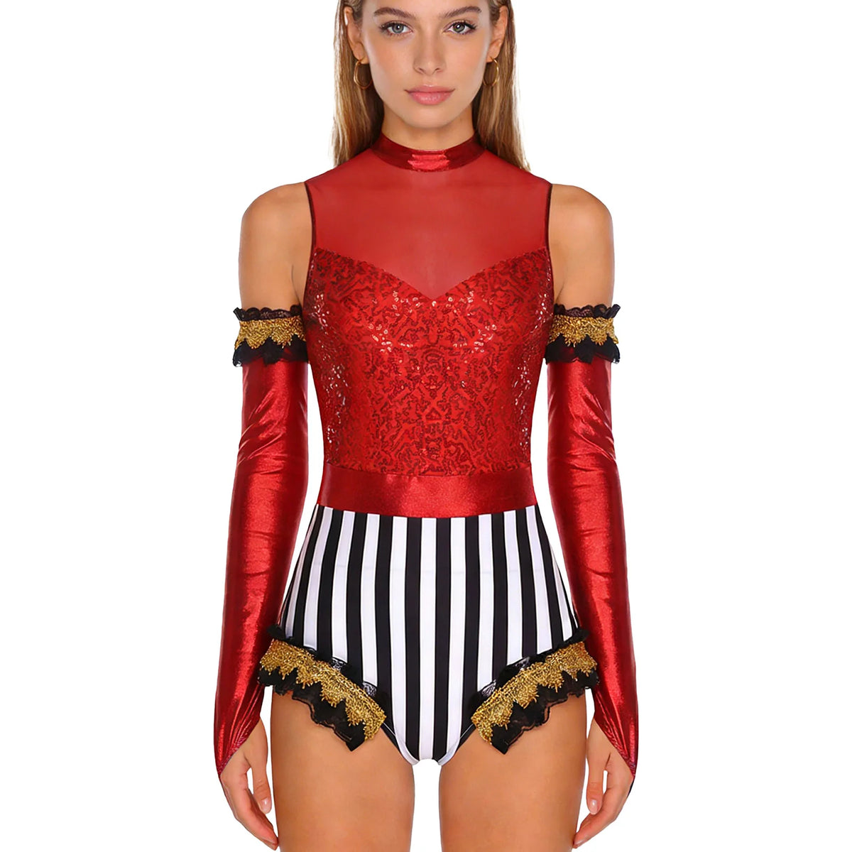 Circus Ringmaster Metallic Leotard - Lion Tamer Cosplay Set