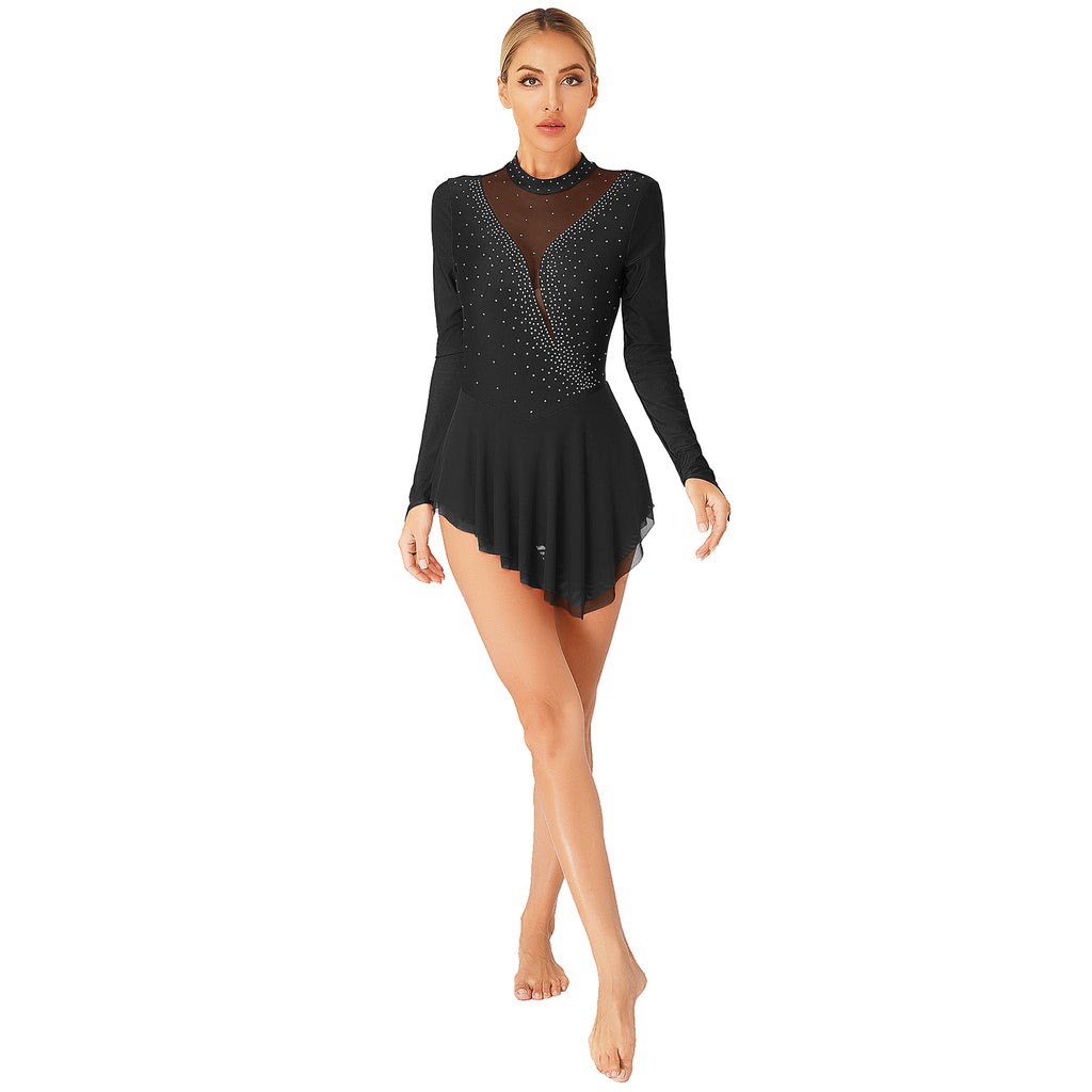 Women's Rhinestone Figure Skating Dress - Ruffled Lyrical Costume