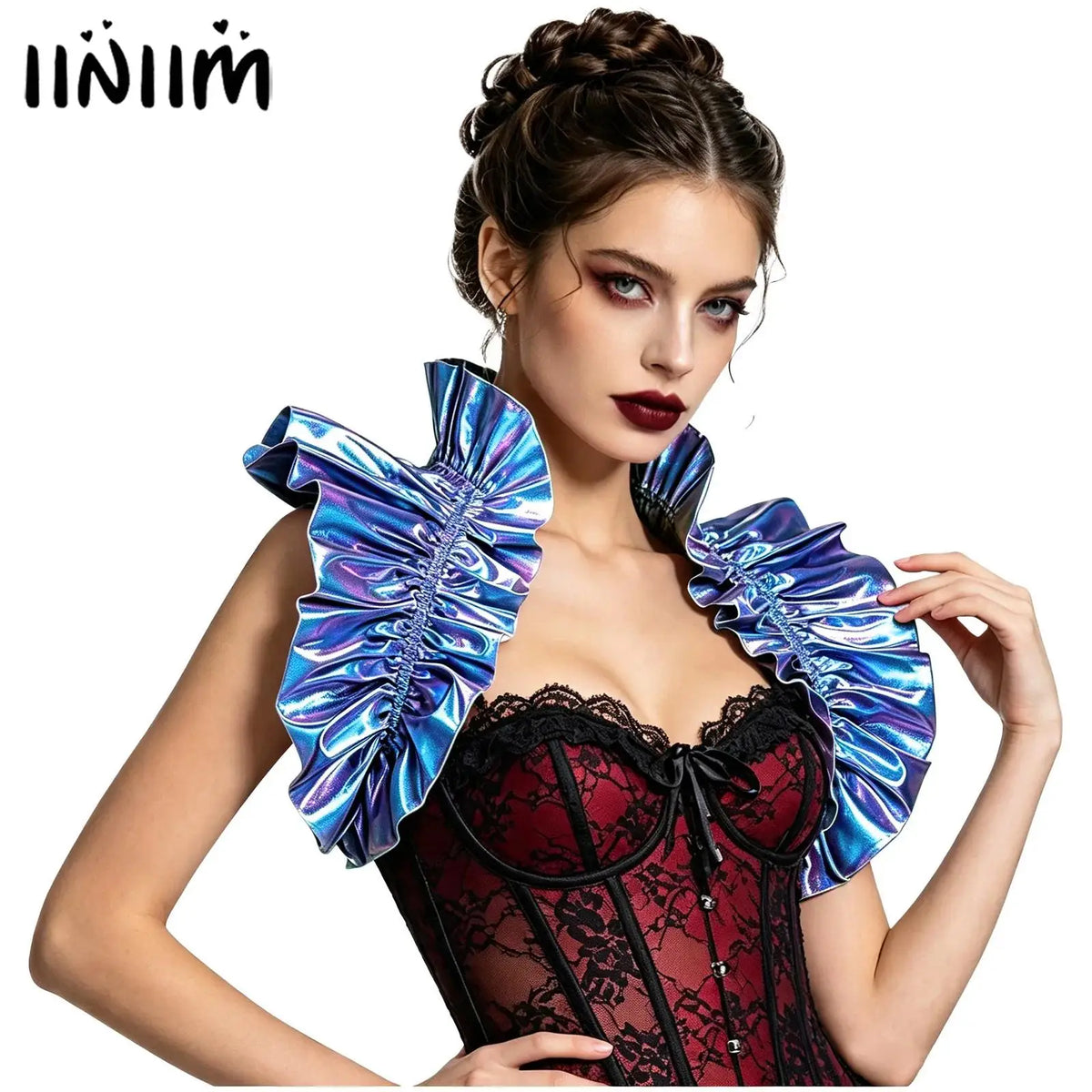 Metallic Retro Renaissance Shrug - Shiny Ruffle Gothic Bolero Wrap