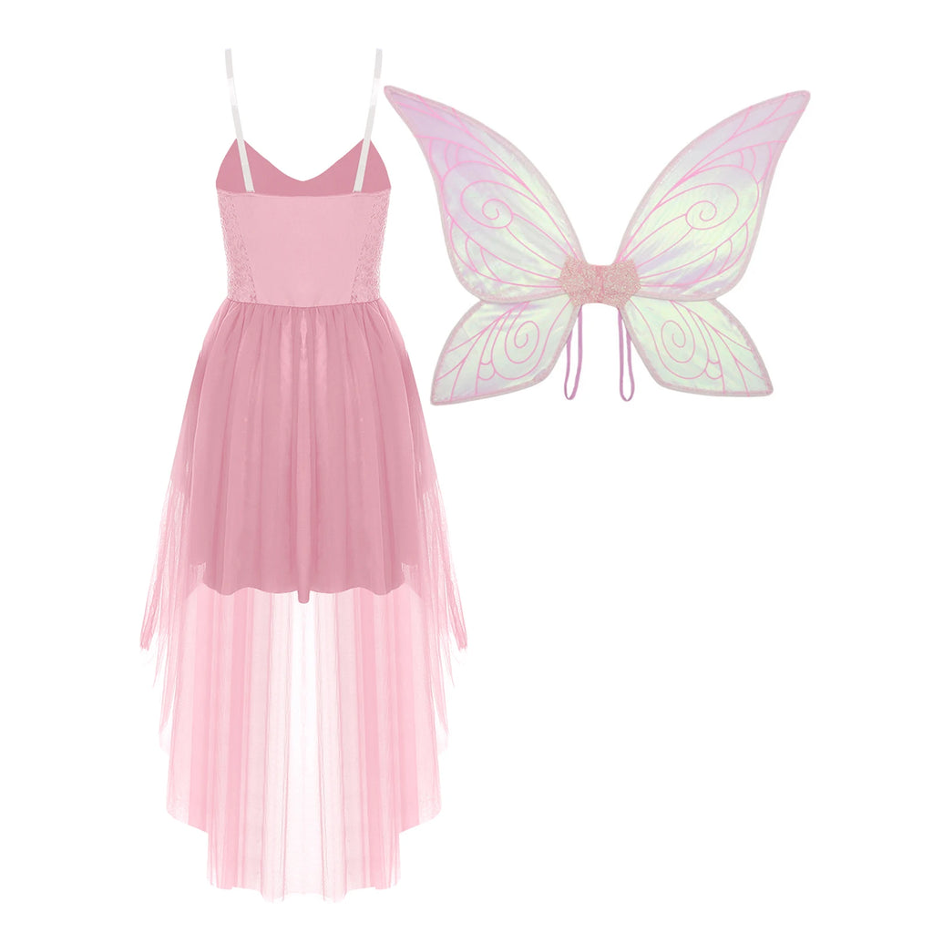 Fairy Elf Sequin Dress Set - High-Low Tulle Dress with Wings