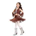 Girls Cowgirl Fringe Dance Costume - Sequined Tops & Skirt Set