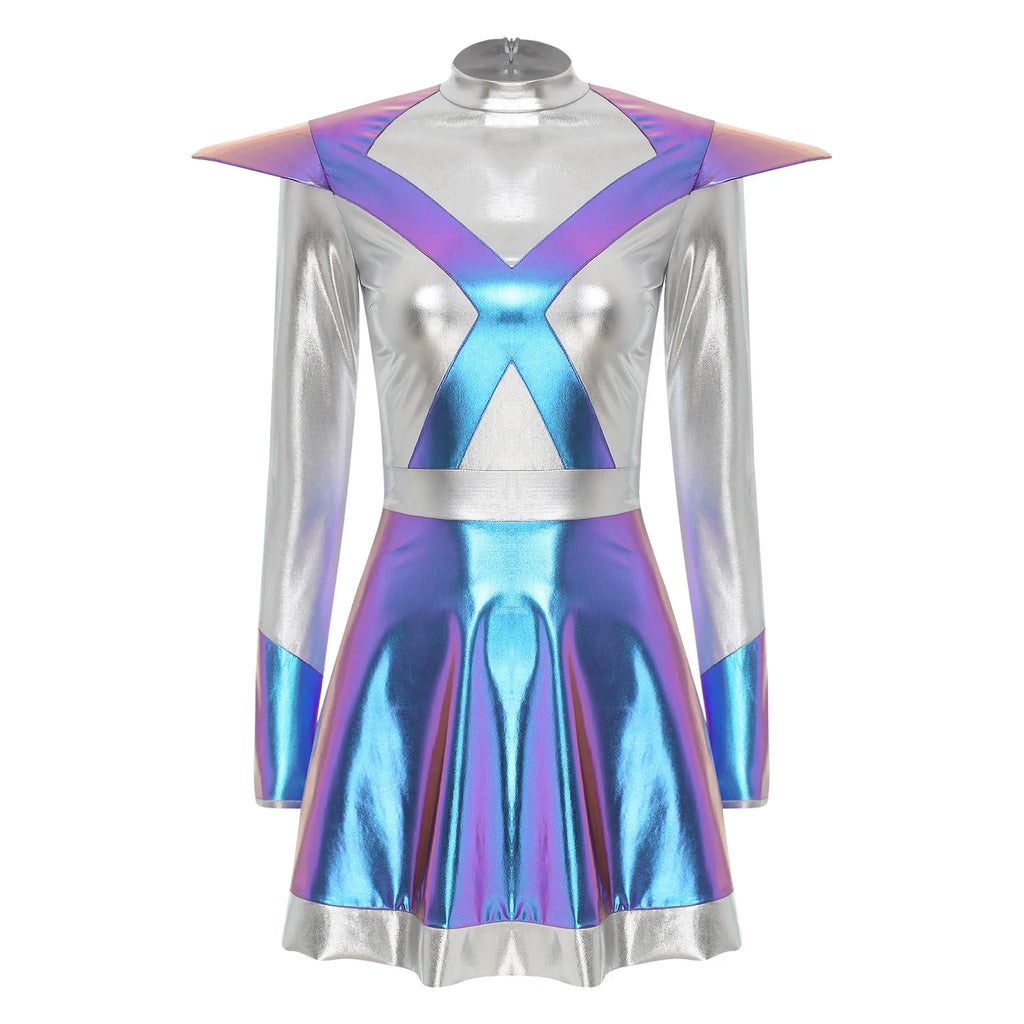 Women's Metallic Shiny Alien Astronaut Costume - Robot Dress