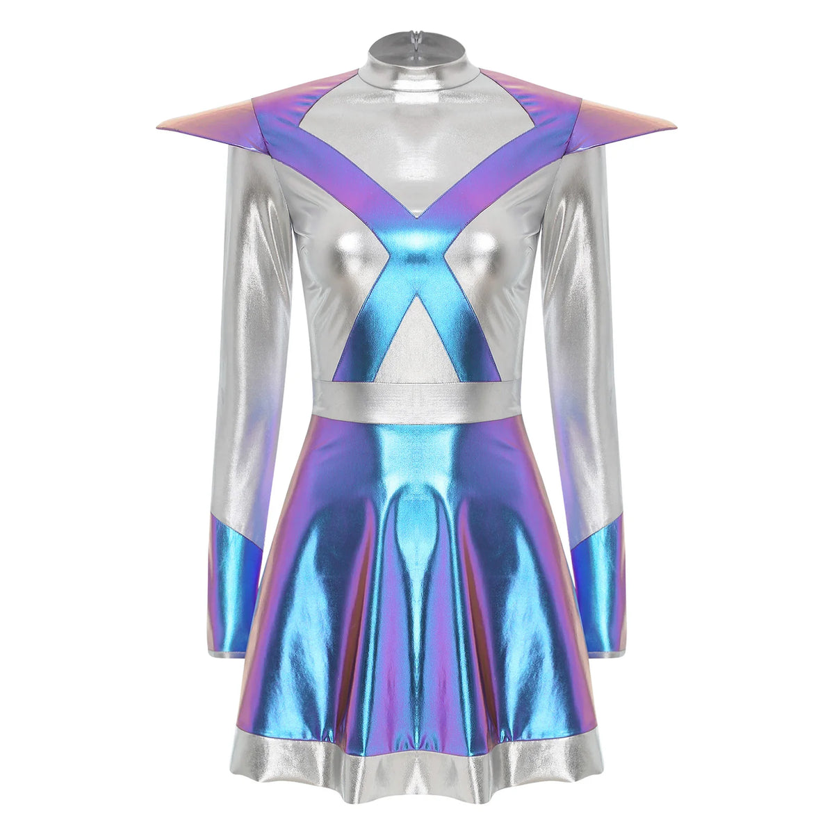 Women's Metallic Shiny Alien Astronaut Costume - Robot Dress