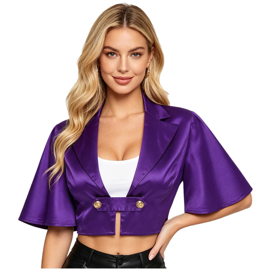 Women's Victorian Satin Cropped Blazer - Flounce Sleeve Rave Coat