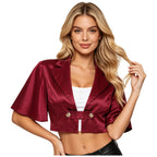Women's Victorian Satin Cropped Blazer - Flounce Sleeve Rave Coat