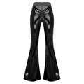 Women's Glossy PU Flare Bell-Bottom Pants - V-Waist Rave Clubwear