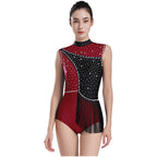 Girls' Rhinestone Skating Leotard Jumpsuit - Back Cutout Tassel