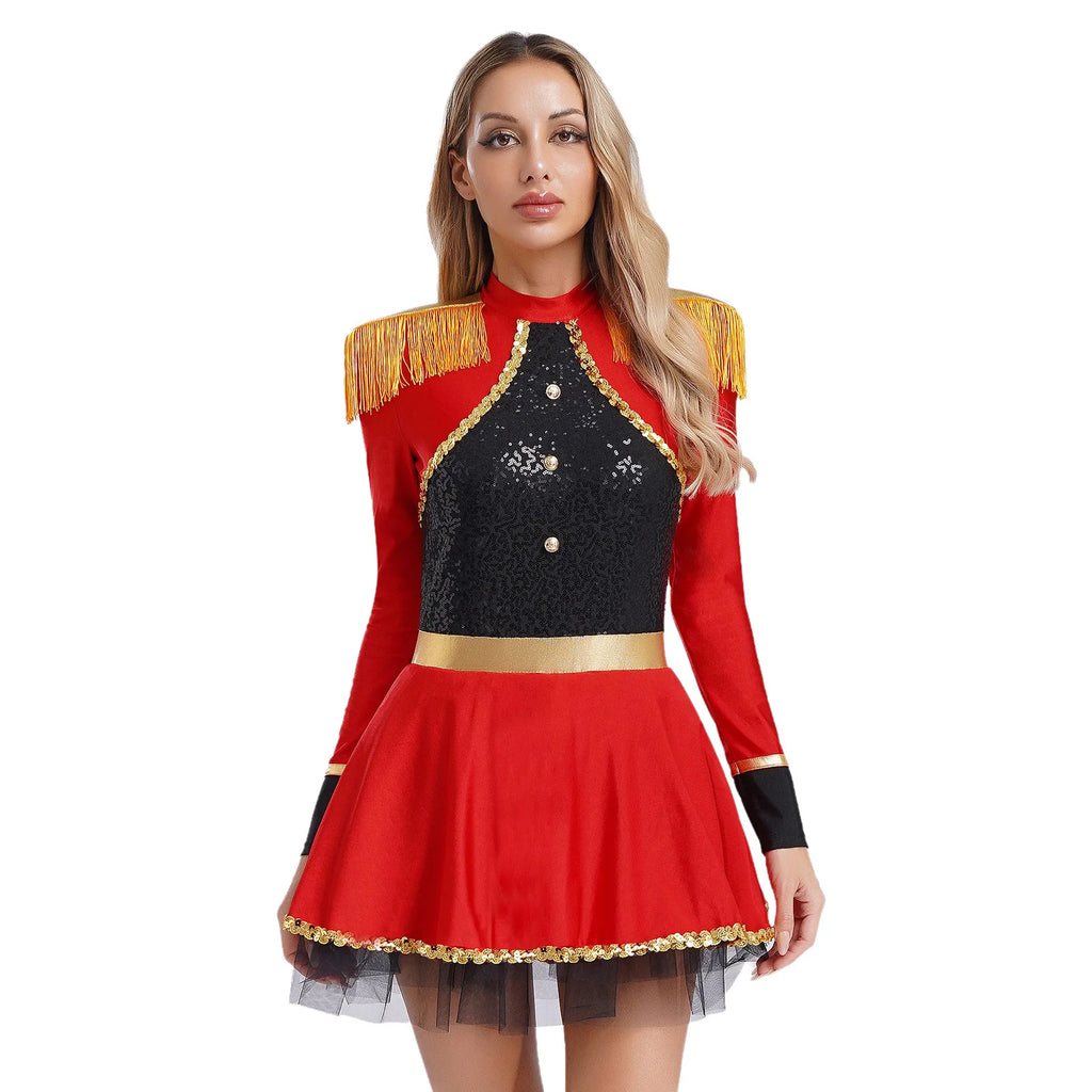 Circus Ringmaster Sequined Bodysuit - Fringe Shoulder Costume Dress