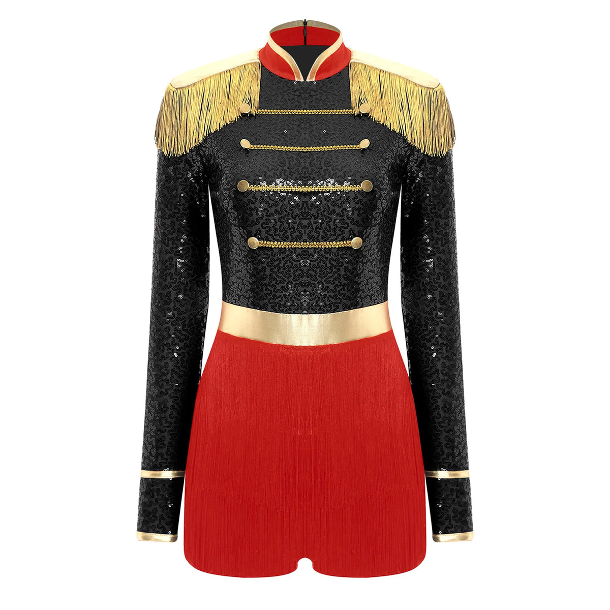 Circus Ringmaster Majorette Costume Set - Sequined Bodysuit with Hat & Wand