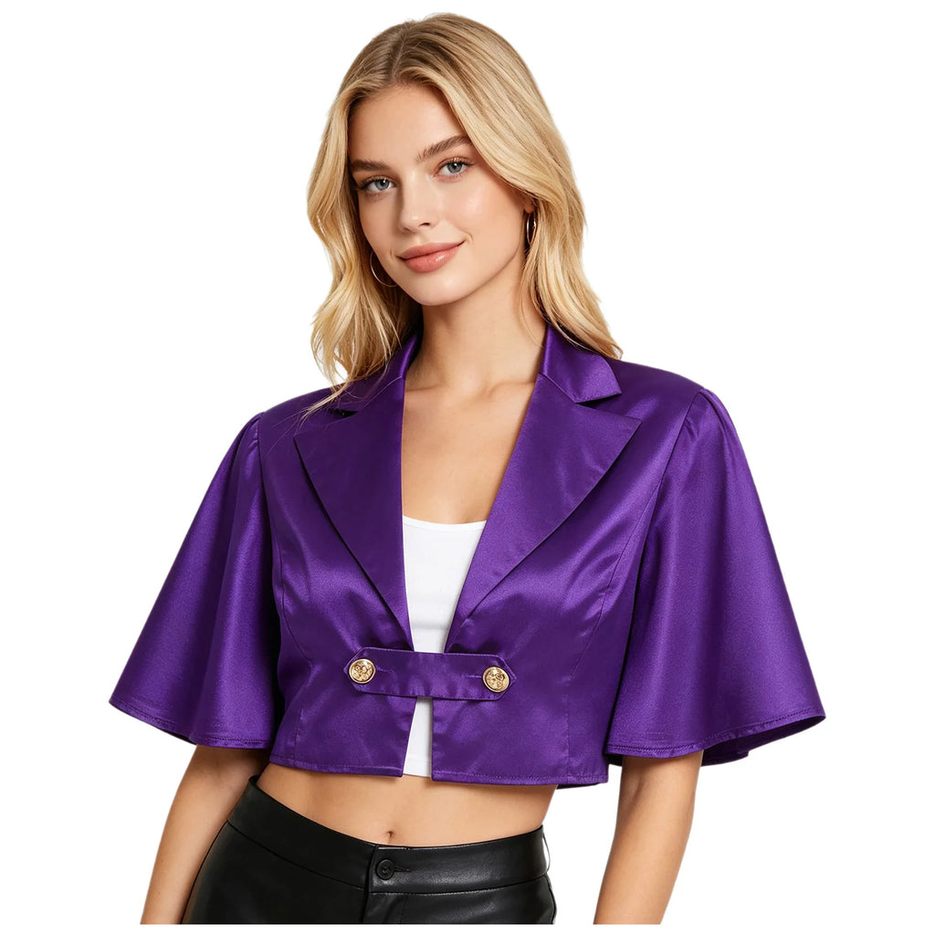 Women's Victorian Satin Cropped Blazer - Flounce Sleeve Rave Coat