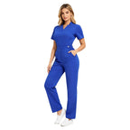 Women's Professional Scrub Jumpsuit - V-Neck Multi-Pocket Uniform