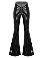 Women's Glossy PU Flare Bell-Bottom Pants - V-Waist Rave Clubwear