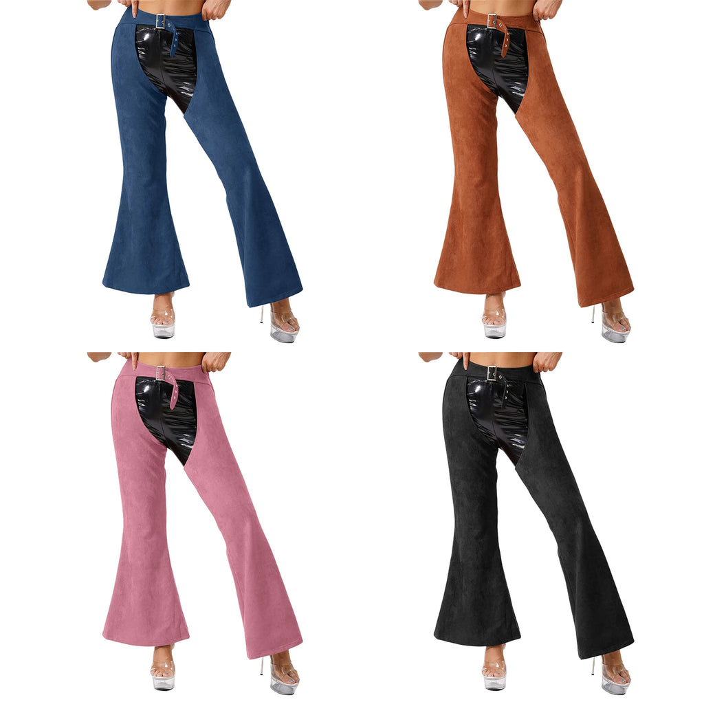 Faux Suede Western Cowgirl Chaps - Hollow-Out Biker Riding Pants
