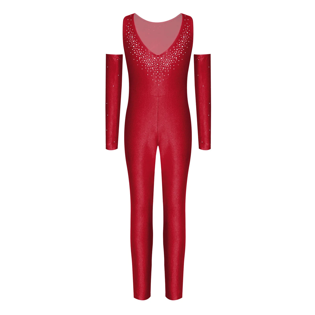 Girls' Sparkle Rhinestone Gymnastics Unitard - Ruched Mesh Jumpsuit