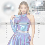 80s Metallic One-Shoulder Mini Skater Dress - Disco Cosplay Costume