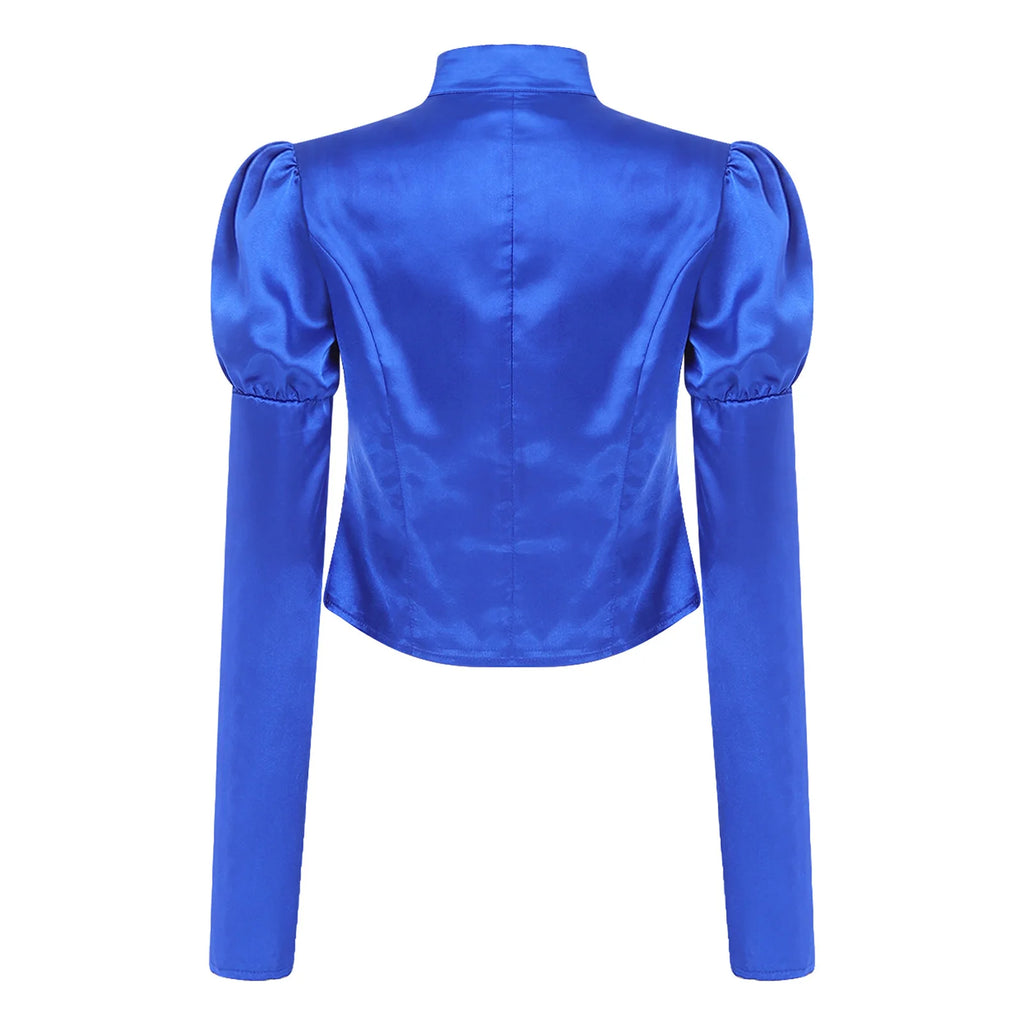 Women's Victorian Circus Ringmaster Satin Blazer - Puff Sleeve Top