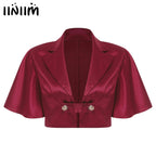 Women's Victorian Satin Cropped Blazer - Flounce Sleeve Rave Coat