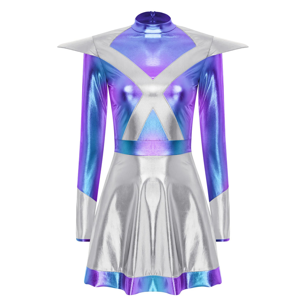 Women's Metallic Shiny Alien Astronaut Costume - Robot Dress