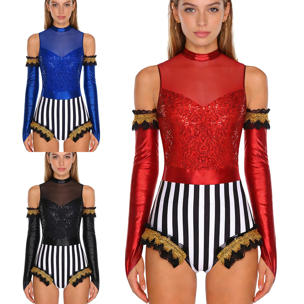 Circus Ringmaster Metallic Leotard - Lion Tamer Cosplay Set