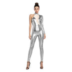 Women's Holographic Mesh Asymmetric Jumpsuit - One-Sleeve Catsuit