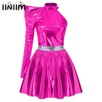 80s Metallic One-Shoulder Mini Skater Dress - Disco Cosplay Costume